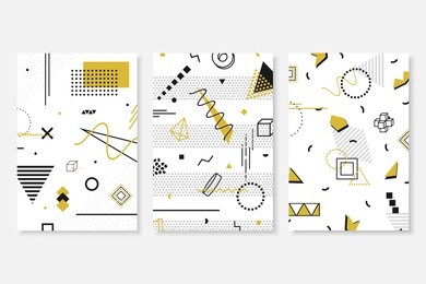 collection of memphis cards with geometric shapes. luxury fashioon design - 80-90s.