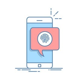 dialog box on the phone with a suggestion to scan a fingerprint. quick way to authorize in a mobile application. thin line vector illustration isolated on white background.
