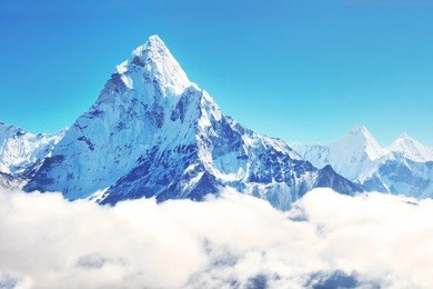 mountain peak everest. highest mountain in the world. national park, nepal.