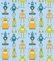 retro toy robots seamless pattern in flat style. eps10 vector background of vintage robot characters.