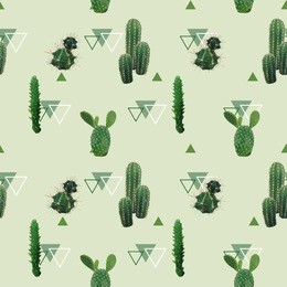 geometric cactus plant seamless pattern. exotic tropical summer botanical background in vector.