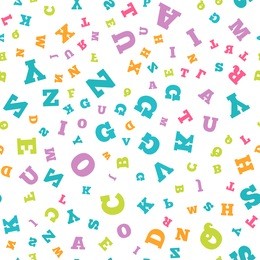 colorful letter pattern on white background. vector illustration for education design. seamless pattern bright color letters random flying. alphabet book concept for grammar school. letter wallpaper