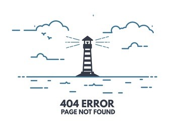 404 error page flat line concept. link to a non-existent page. lighthouse with rays of light in the sea shore, clouds, waves. 404 page not found design tamplate