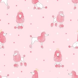 seamless poodle dog pattern in pink color. vector background with cute watercolor dogs for kids design.