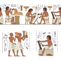 stylized ancient culture background.murals with ancient egypt scene . egyptian hieroglyph and symbol. 