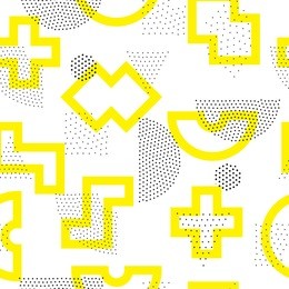 vector geometric seamless pattern. universal repeating abstract circles figure in black white yellow. modern halftone circle design, pointillism