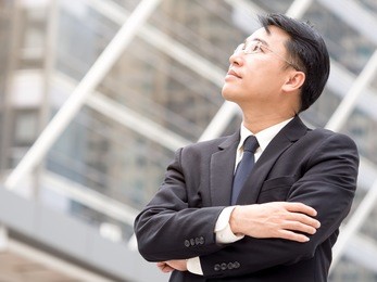 portrait middle aged asian businessman in the city, businessman, manager, boss handsome looking in the city concept.