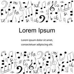 doodle treble clef, bass clef, notes and lyre.