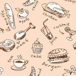 seamless pattern with food. visit my portfolio for big collection of doodles and backgrounds