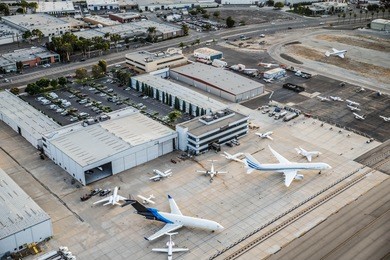 airport with airplane, view from above