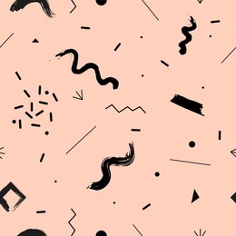 abstract geometric seamless pattern with leaves and eyes icons. vector graphics. memphis design.