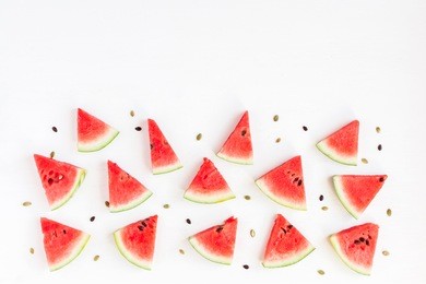 watermelon pattern. sliced watermelon on white background. flat lay, top view.