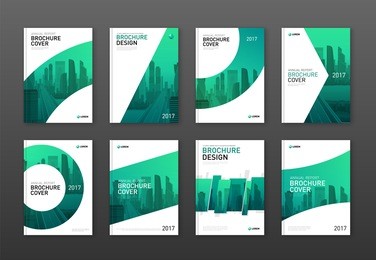 brochure cover design layout set  for business and construction. abstract geometry with colored cityscape vector illustration on background. good for annual report, magazine, flyer, leaflet, poster.
