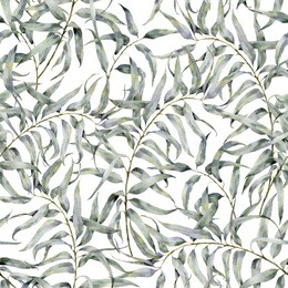 watercolor floral pattern with eucalyptus branch. hand painted ornament with exotic leaves isolated on white background. for design or print.
