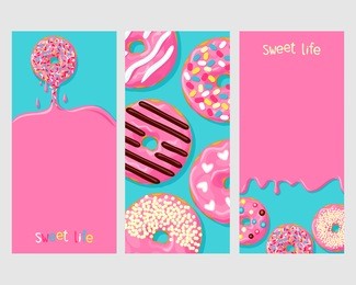 a set of three posters of donuts