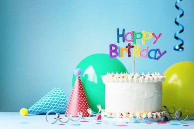 birthday cake with colorful greeting
