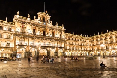 plaza mayor, main square in salamanca in a beautiful summer night, spain