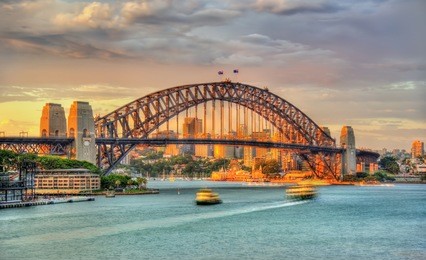 sydney harbour bridge at sunset - australia, new south wales