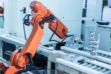 industrial machine and factory robot arm,smart factory industry 4.0 concept.