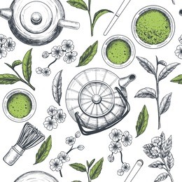 japanese tea ceremony. matcha tea. vector seamless pattern