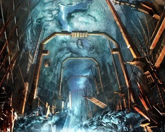 digital illustration of underground stalactites cave tunnel system