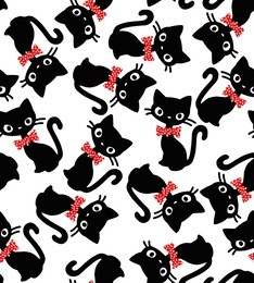 cat bow seamless vector pattern