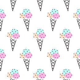 ice cream cone vector seamless pattern. pop art pink and black icecream white pastel background for wrap and textile.