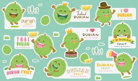 cute durian vector 5 / cute durian vector packaging design labels / mascot vector design