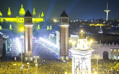 new year celebrations with city lights at placa espana in barcelona
