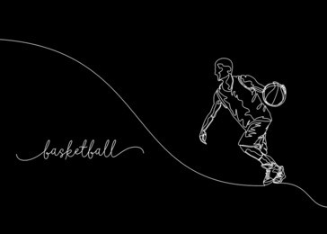 one line drawing of basketball player with black background