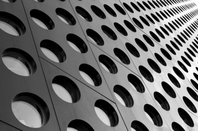 black and white doted architecture abstract with perspective