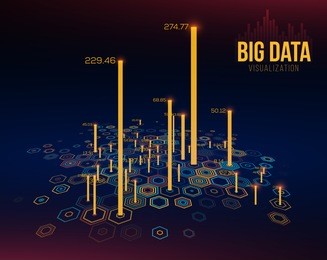 big data visualization. hexagonal grid with bar charts. infographics design concept.. vector illustration.