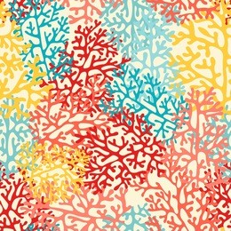 colorful sea corals. vector seamless pattern for design and decoration of fabric, wallpaper, home textile, packaging and surfaces