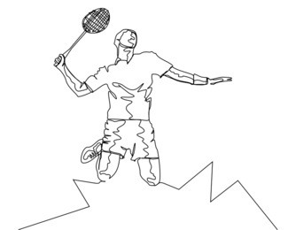 one line drawing or continuous line drawing of badminton player

