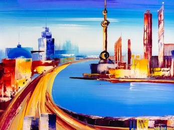oil painting - city view of shanghai