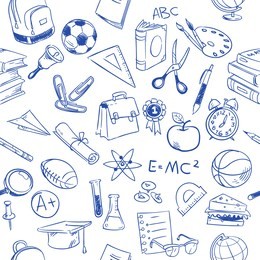 back to school, education vector doodles, pencil drawing seamless pattern. education pattern with book sketch, illustration of drawing seamless education background