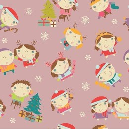 winter christmas seamless pattern with happy kids