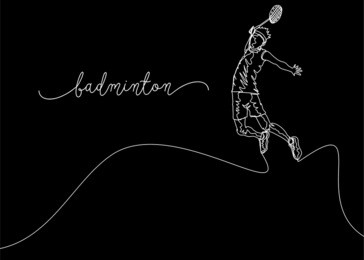 white continuous line drawing or one line drawing of badminton player