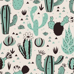 seamless pattern with cactuses and flowers. vector background 