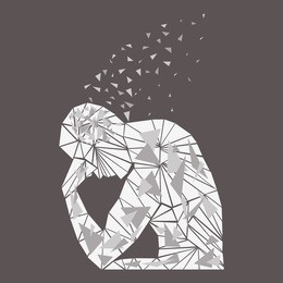 vector thinker silhouette  man crouched particles