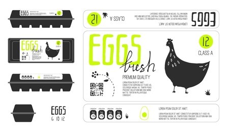 set of template labels for egg packaging with lettering. hand drawn design elements.