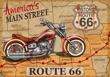 vintage route 66  motorcycle poster.