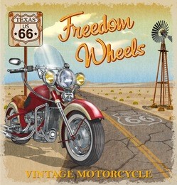 vintage route 66 texas motorcycle poster.