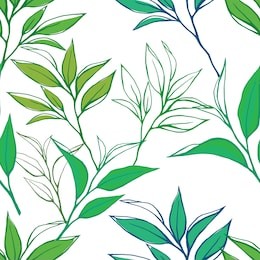 tea leaves seamless pattern. hand drawn tea branches background on white. for textile, paper, decoration and wrapping