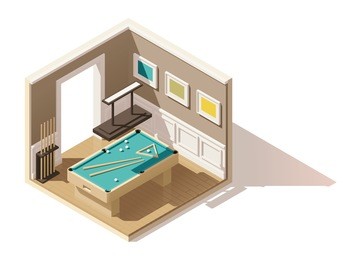 vector isometric low poly pool room interior
