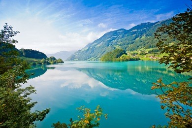 majestic emerald mountain lake in switzerland