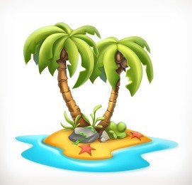 tropical island, 3d vector icon