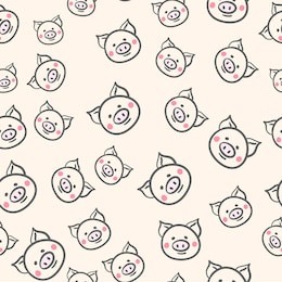 cute pig doodle seamless pattern, vector background design for fabric and decor