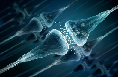 synapse and neuron cells sending electrical chemical signals; 3d illustration