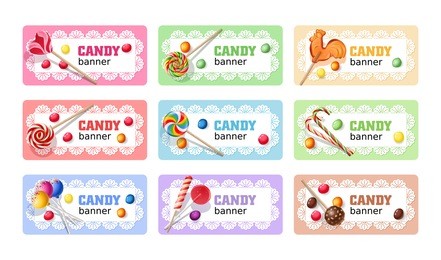set of sweet lollipop banners and headers
